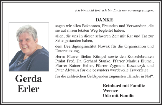 Traueranzeige von Gerda Erler von Gelnhäuser Neue Zeitung