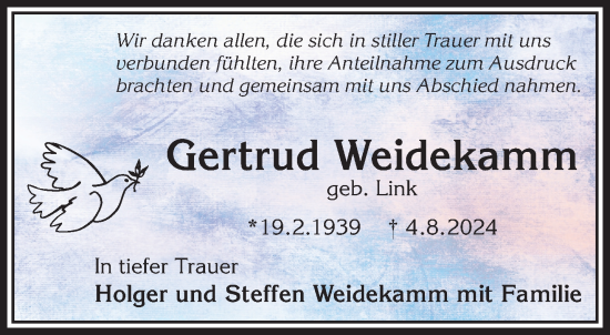 Traueranzeige von Gertrud Weidekamm von Gelnhäuser Neue Zeitung