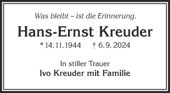 Traueranzeige von Hans-Ernst Kreuder von Gelnhäuser Neue Zeitung