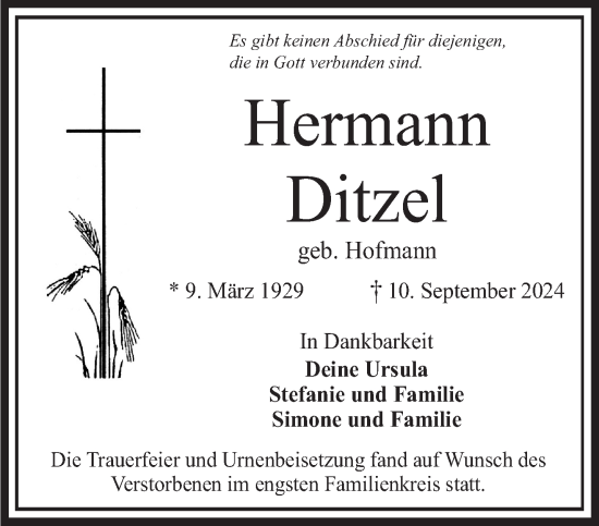 Traueranzeige von Hermann Ditzel von Gelnhäuser Neue Zeitung