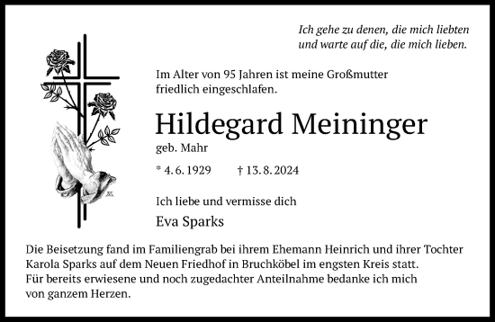 Traueranzeige von Hildegard Meininger von Mittelhessen-Bote