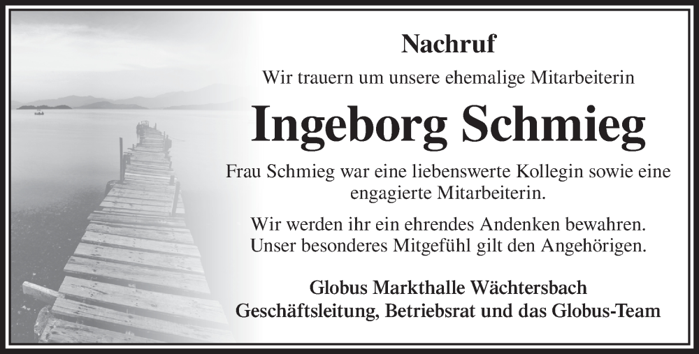  Traueranzeige für Ingeborg Schmieg vom 21.09.2024 aus Gelnhäuser Neue Zeitung
