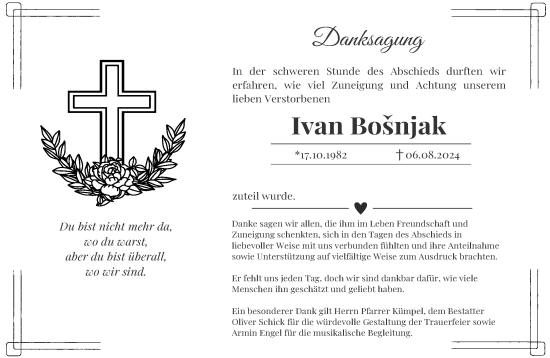 Traueranzeige von Ivan Bosnjak von Gelnhäuser Neue Zeitung