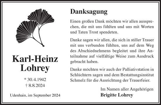 Traueranzeige von Karl-Heinz Lohrey von Gelnhäuser Neue Zeitung