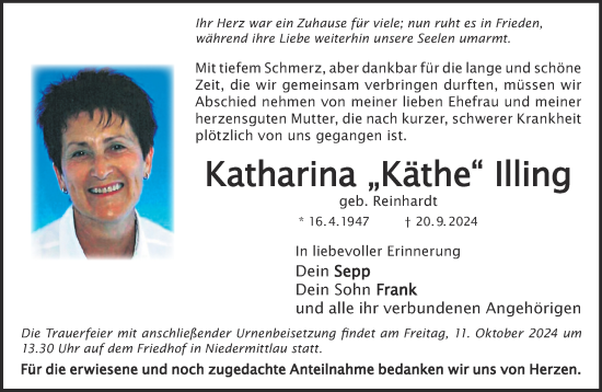 Traueranzeige von Katharina Illing von Gelnhäuser Neue Zeitung