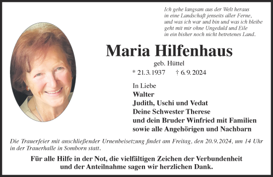 Traueranzeige von Maria Hilfenhaus von Gelnhäuser Neue Zeitung