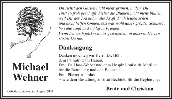 Traueranzeige von Michael Wehner von Mittelhessen-Bote