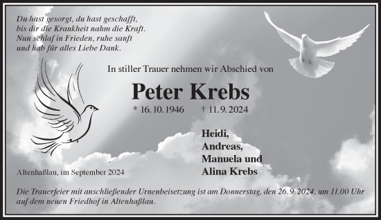 Traueranzeige von Peter Krebs von Gelnhäuser Neue Zeitung