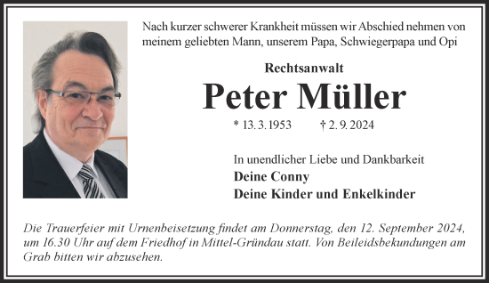 Traueranzeige von Peter Müller von Gelnhäuser Neue Zeitung
