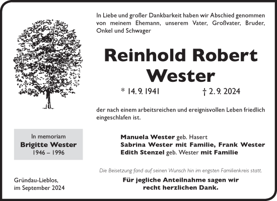 Traueranzeige von Reinhold Robert von Gelnhäuser Neue Zeitung