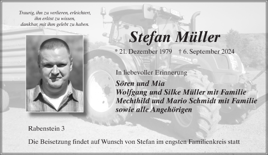Traueranzeige von Stefan Müller von Gelnhäuser Neue Zeitung