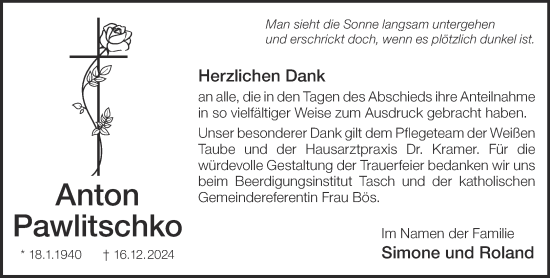 Traueranzeige von Anton Pawlitschko von Gelnhäuser Neue Zeitung