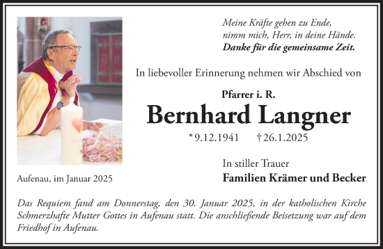 Traueranzeige von Bernhard Langner von Mittelhessen-Bote