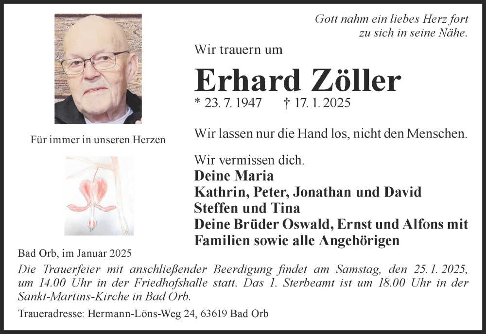  Traueranzeige für Erhard Zöller vom 25.01.2025 aus Mittelhessen-Bote