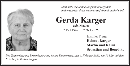 Traueranzeige von Gerda Karger von Gelnhäuser Neue Zeitung