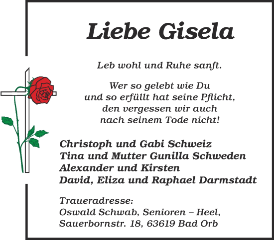 Traueranzeige von Gisela  von Mittelhessen-Bote