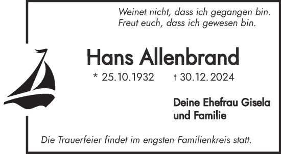 Traueranzeige von Hans Allenbrand von Gelnhäuser Neue Zeitung