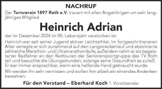 Traueranzeige von Heinrich Adrian von Gelnhäuser Neue Zeitung