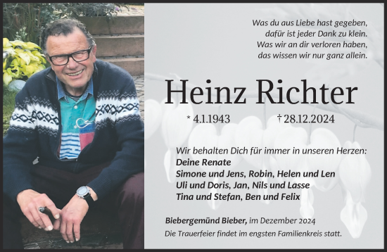 Traueranzeige von Heinz Richter von Mittelhessen-Bote