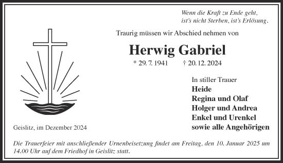 Traueranzeige von Herwig Gabriel von Gelnhäuser Neue Zeitung