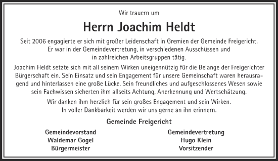 Traueranzeige von Joachim Heldt von Gelnhäuser Neue Zeitung