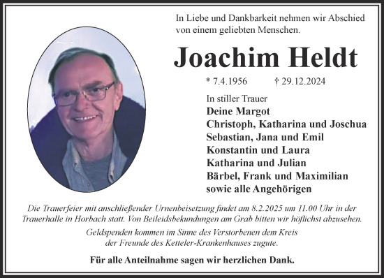 Traueranzeige von Joachim Heldt von Gelnhäuser Neue Zeitung