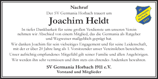 Traueranzeige von Joachim Heldt von Gelnhäuser Neue Zeitung