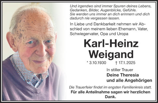 Traueranzeige von Karl-Heinz Weigand von Gelnhäuser Neue Zeitung