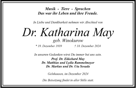 Traueranzeige von Katharina May von Gelnhäuser Neue Zeitung