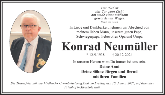 Traueranzeige von Konrad Neumüller von Mittelhessen-Bote