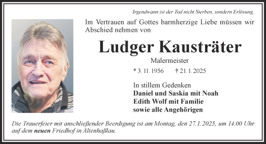 Traueranzeige von Ludger Kausträter von Gelnhäuser Neue Zeitung
