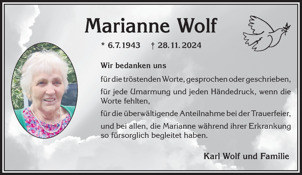  Traueranzeige für Marianne Wolf vom 11.01.2025 aus Gelnhäuser Neue Zeitung