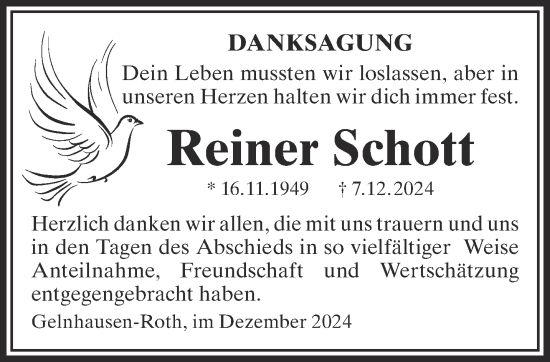 Traueranzeige von Reiner Schott von Gelnhäuser Neue Zeitung