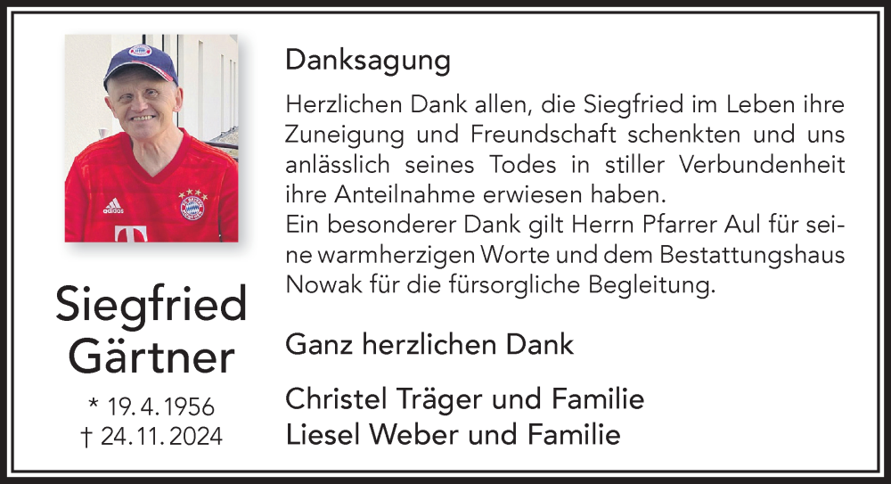  Traueranzeige für Siegfried Gärtner vom 11.01.2025 aus Gelnhäuser Neue Zeitung