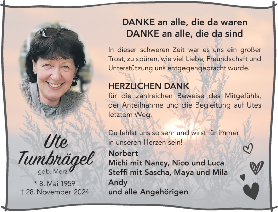 Traueranzeige von Ute Tumbrägel von Mittelhessen-Bote