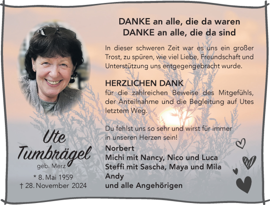 Traueranzeige von Ute Tumbrägel von Gelnhäuser Neue Zeitung