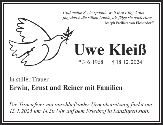 Traueranzeige von Uwe Kleiß von Gelnhäuser Neue Zeitung