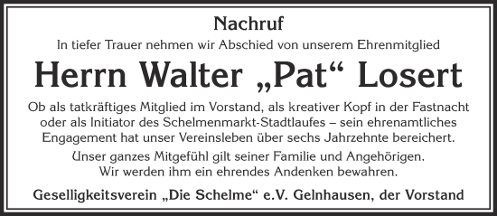 Traueranzeige von Walter Losert von Gelnhäuser Neue Zeitung
