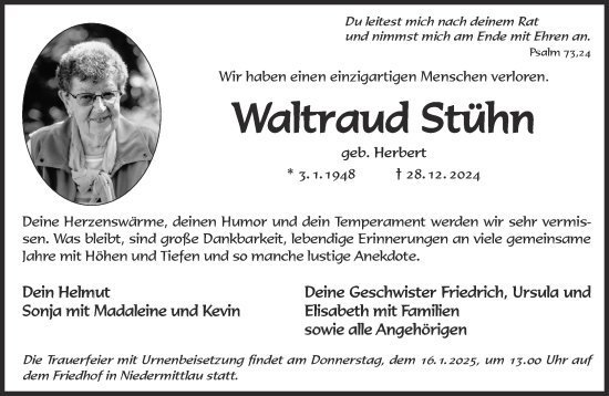 Traueranzeige von Waltraud Stühn von Gelnhäuser Neue Zeitung