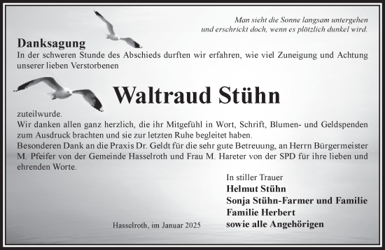 Traueranzeige von Waltraud Stühn von Gelnhäuser Neue Zeitung