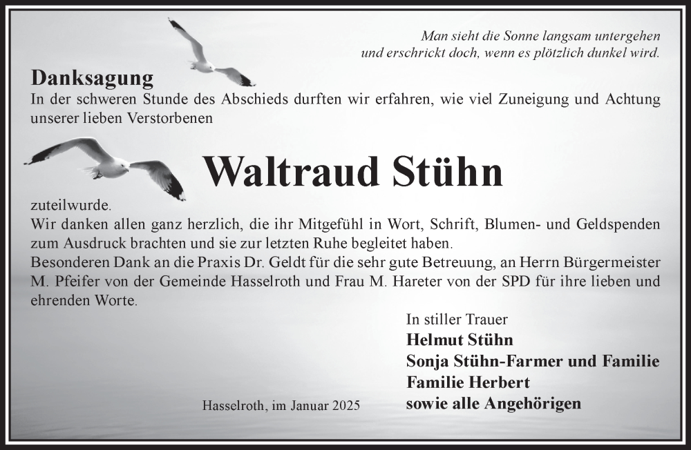  Traueranzeige für Waltraud Stühn vom 25.01.2025 aus Gelnhäuser Neue Zeitung