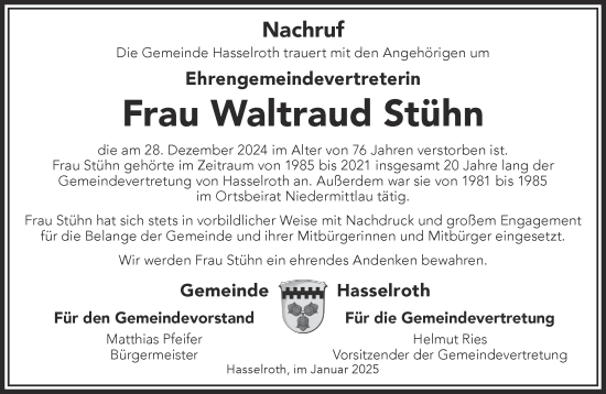 Traueranzeige von Waltraud Stühn von Gelnhäuser Neue Zeitung
