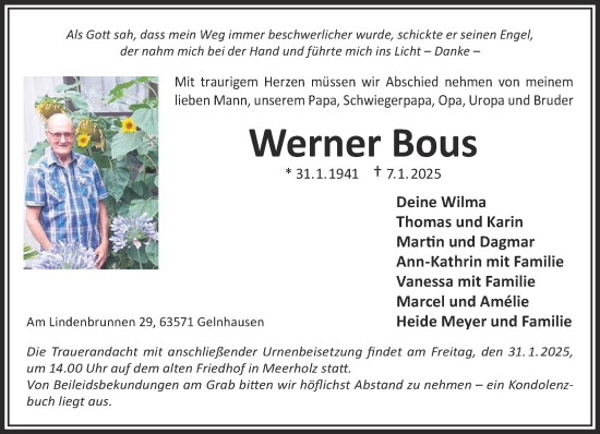 Traueranzeige von Werner Bous von Gelnhäuser Neue Zeitung