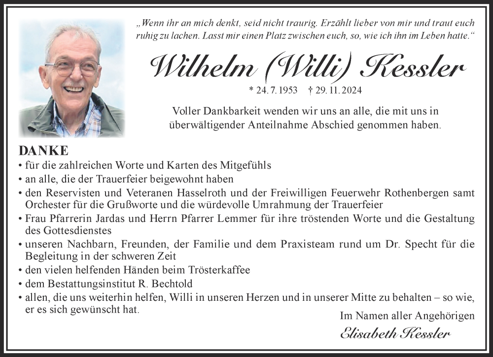  Traueranzeige für Wilhelm Kessler vom 18.01.2025 aus Gelnhäuser Neue Zeitung