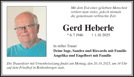 Traueranzeige von Gerd Heberle von Gelnhäuser Neue Zeitung