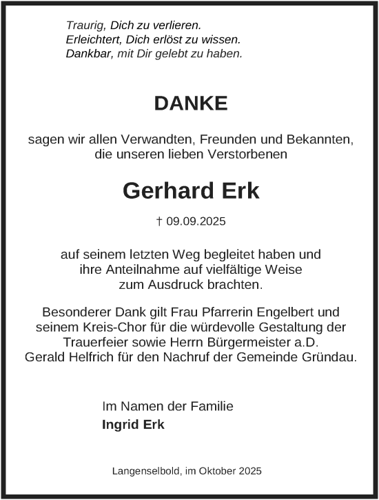 Traueranzeige von Gerhard Erk von Gelnhäuser Neue Zeitung