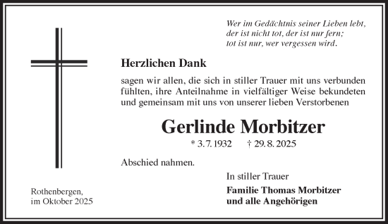 Traueranzeige von Gerlinde Morbitzer von Gelnhäuser Neue Zeitung