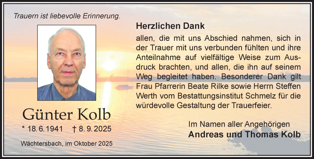  Traueranzeige für Günter Kolb vom 18.10.2025 aus Mittelhessen-Bote