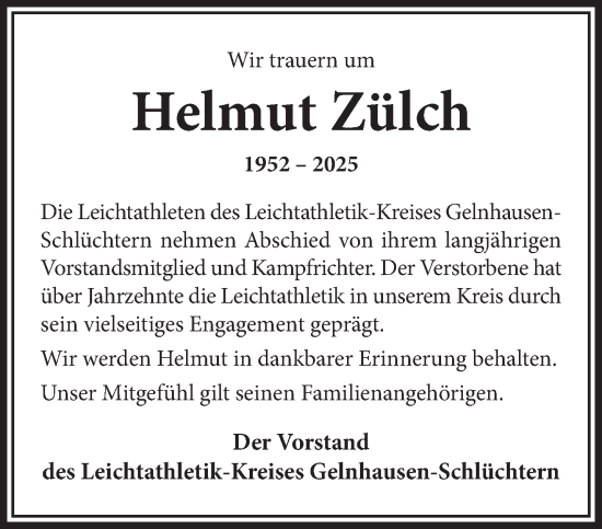 Traueranzeige von Helmut Zülch von Mittelhessen-Bote