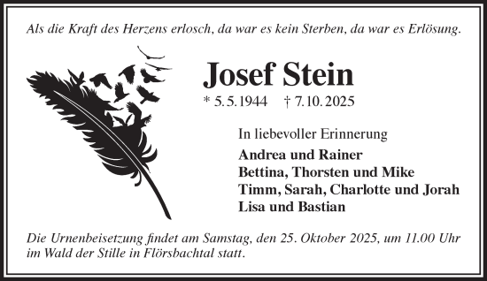 Traueranzeige von Josef Stein von Mittelhessen-Bote